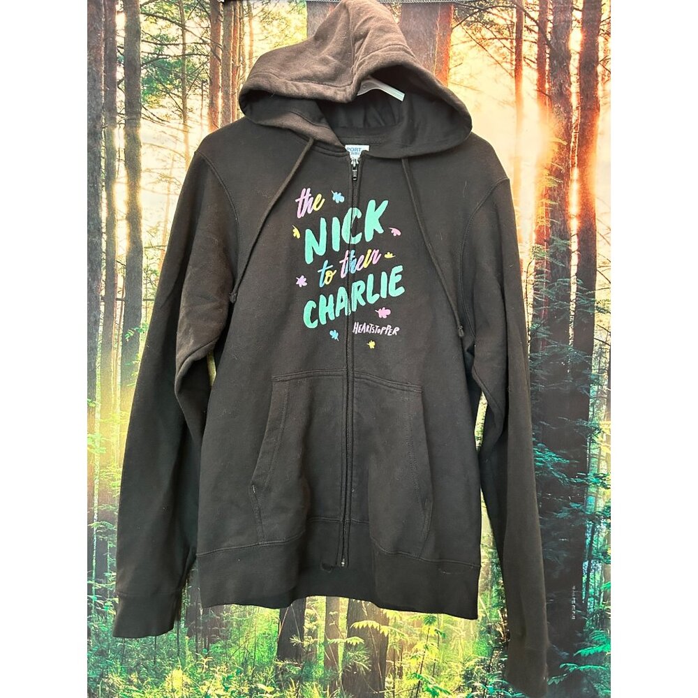 HEARTSTOPPER (SMALL) Nick to Charlie Full Zip Hoodie Black Movie